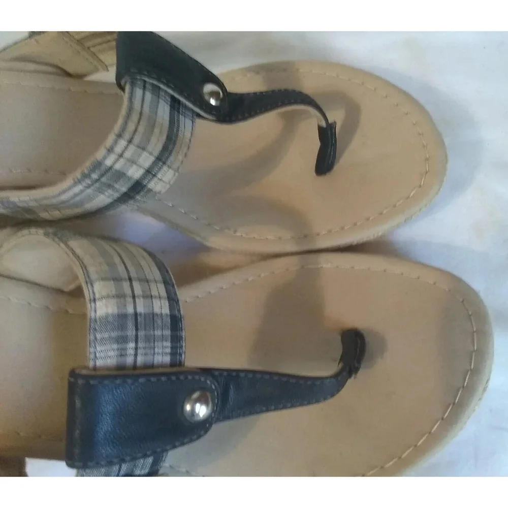 Women's Wedge Sandals Sz 11 Dexter Espadrille Black Tan‎ Jute Hemp Heel READ